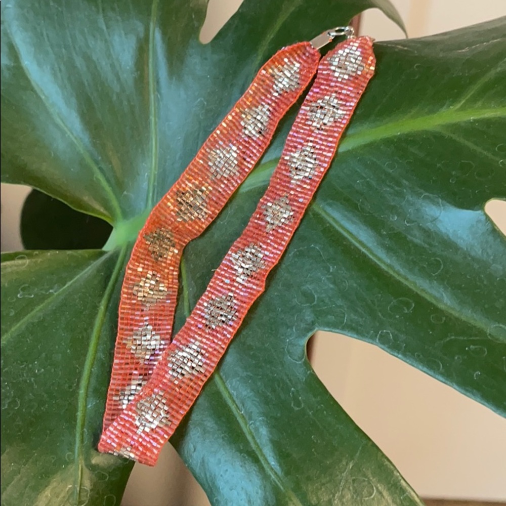 Red & Silver Beaded Choker